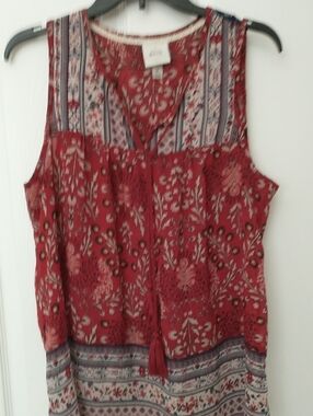 Knox Rose Sheer Boho Red Printed Sleeveless Women's Top, Medium